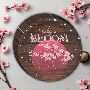 Rustic Baby in Bloom Sakura Cherry Blossom Paper Plate