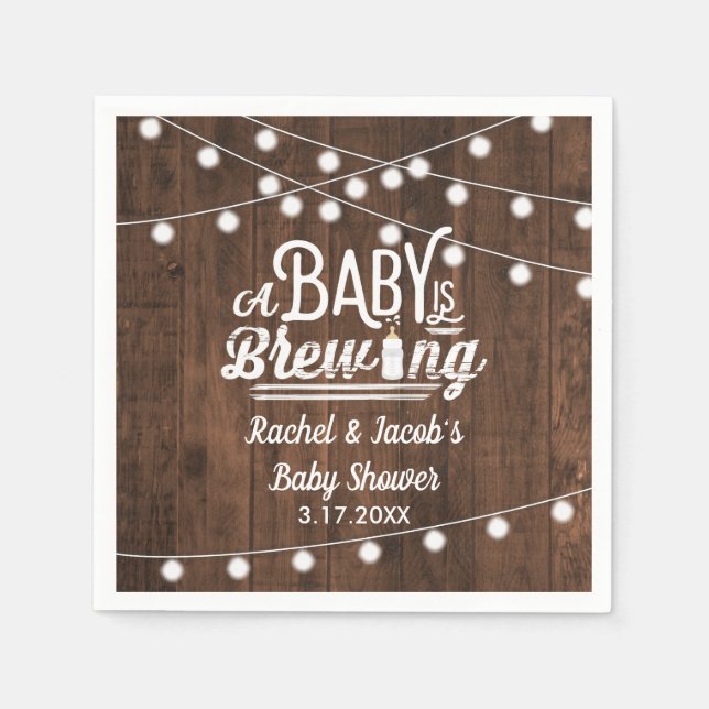 Rustic Baby is Brewing Baby Shower Napkin (Front)