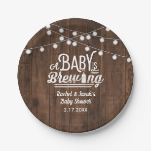 Rustic Baby is Brewing Baby Shower Paper Plate