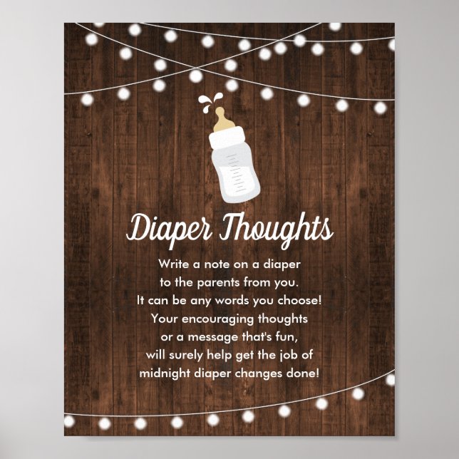 Rustic Baby is Brewing Diaper Thoughts Baby Shower Poster (Front)