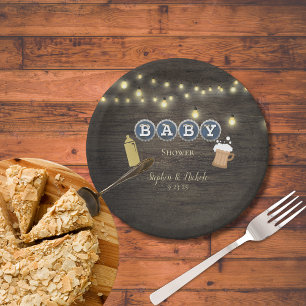 Rustic Baby Is Brewing Gold Baby Shower Paper Plate