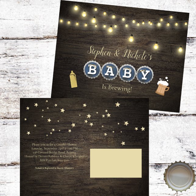Rustic Baby Is Brewing Gold Baby Shower Postcard (Creator Uploaded)