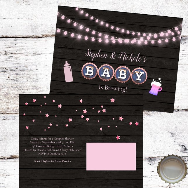 Rustic Baby Is Brewing Pink Baby Shower Postcard (Creator Uploaded)