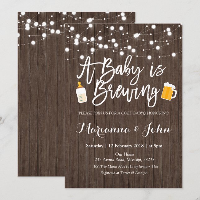 Rustic Baby is brewing shower invitation (Front/Back)