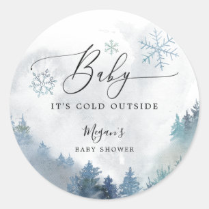 Rustic Baby It's Cold Outside Blue Baby Shower Classic Round Sticker