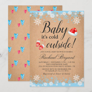 Rustic Baby Its Cold Outside Holiday Baby Shower Invitation