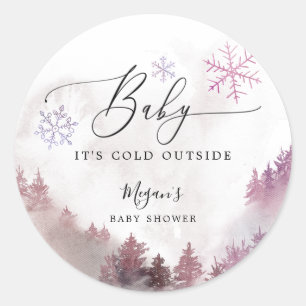 Rustic Baby It's Cold Outside Pink Baby Shower Classic Round Sticker