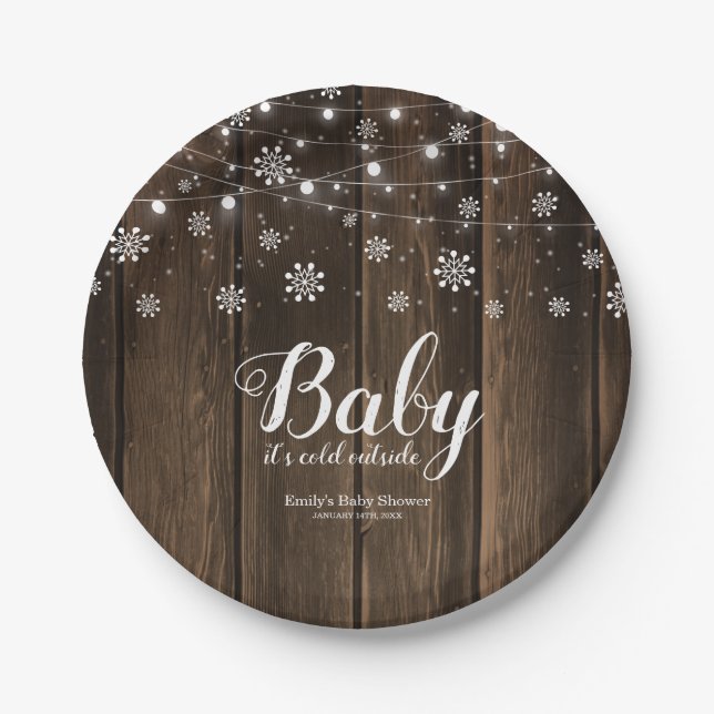 Rustic Baby It's Cold Outside Winter Baby Shower Paper Plate (Front)
