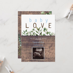 Rustic Baby Love Wood Ultrasound Baby Shower Invit Invitation