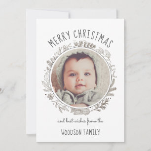 Rustic Baby Photo Boughs Christmas Card