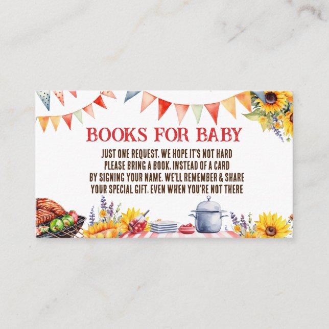 Rustic BABY-Q Barbecue Picnic Books for Baby Enclosure Card (Front)