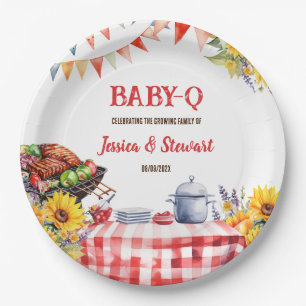 Rustic BABY-Q Barbecue Picnic Sunflower Plaid Paper Plate