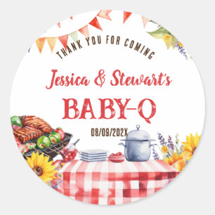 Rustic BABY-Q Barbecue Picnic Sunflower Thank You Classic Round Sticker