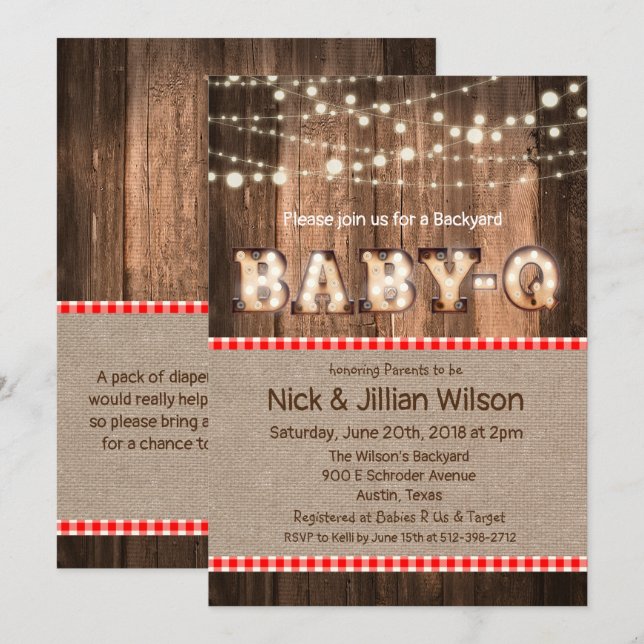 Rustic Baby Q BBQ Baby Shower Invitation (Front/Back)