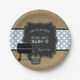 Rustic Baby Q boy baby shower decor Paper Plate