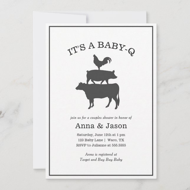 Rustic Baby Q Red Plaid Couples Shower Invitation (Front)