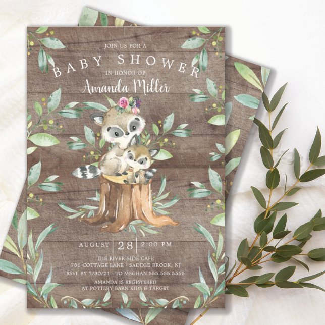 Rustic Baby Racoon and Mum Woodland Baby Shower Invitation (Creator Uploaded)