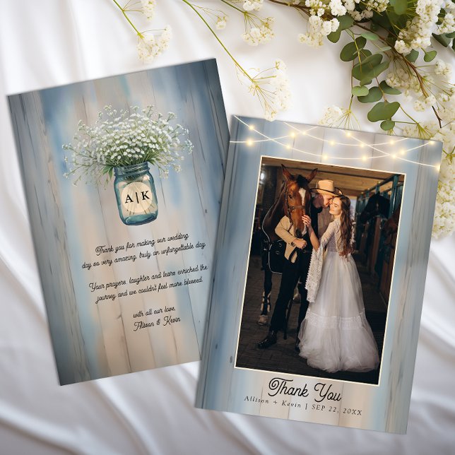 Rustic Baby’s Breath Country Wedding Thank You  (Country Wedding Thank You Card)
