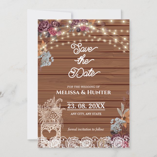 Rustic Baby’s Breath Jar Wedding Save the Date Invitation (Front)