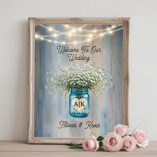 Rustic Baby’s Breath Mason Jar Wedding Poster Sign