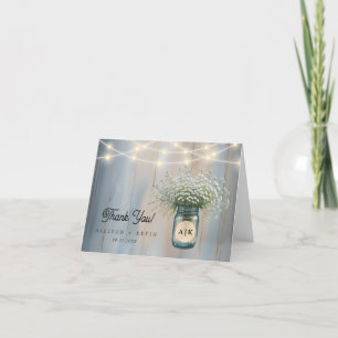 Rustic Baby’s Breath Mason Jar Wedding Thank You Card