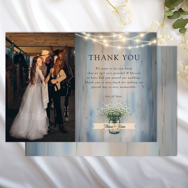 Rustic Baby’s Breath Wedding Photo Thank You Card (Country Wedding Thank You Card)