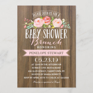 Rustic Baby Shower   Baby Shower Invitation Pink