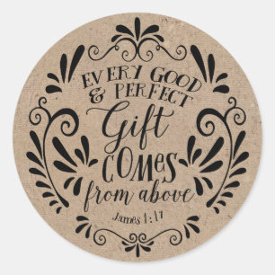 Rustic Baby Shower Favour Tag, Script on Kraft Classic Round Sticker