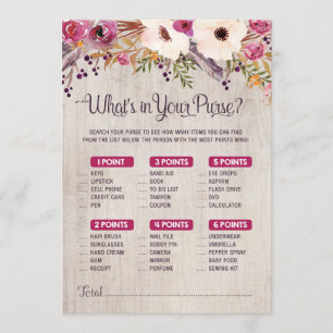 Rustic Baby Shower Game What's in Your Purse Invitation