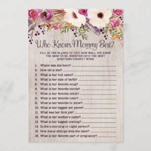 Rustic Baby Shower Game Who Knows Mummy Best Invitation