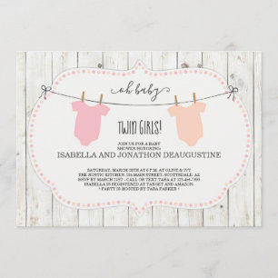 Rustic Baby Shower Invitation for Twin Girls