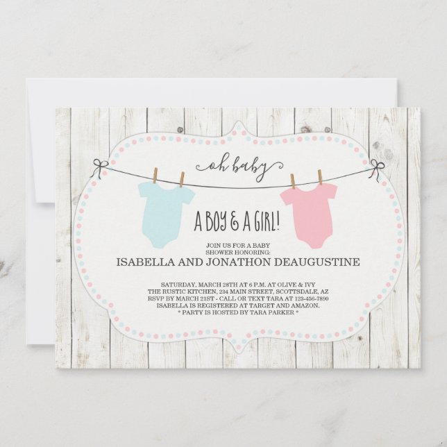 Rustic Baby Shower Invitation for Twins (Front)