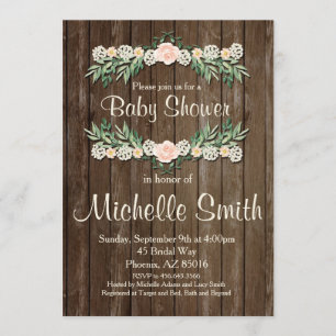 Rustic Baby Shower Invitation, Rose, Floral Invitation