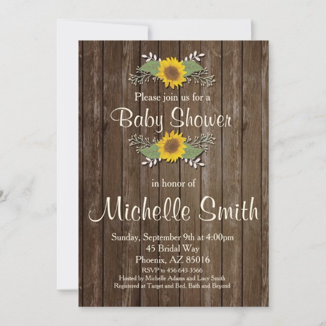 Rustic Baby Shower Invitation, Sunflower, Floral Invitation (Front)