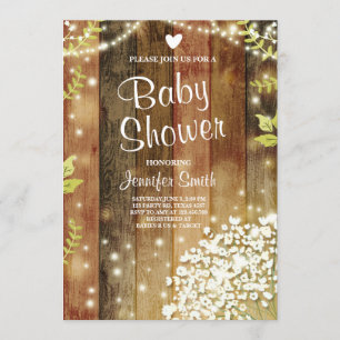 Rustic Baby shower invite Baby's breath Lights