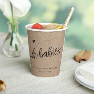Rustic Baby Shower, Kraft Oh Babies Twins Custom Paper Cups