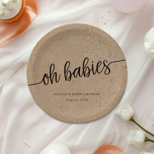 Rustic Baby Shower, Kraft Oh Babies Twins Custom Paper Plate