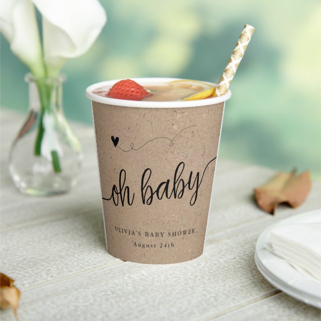 Rustic Baby Shower, Kraft Oh Baby Custom Paper Cups (Insitu)
