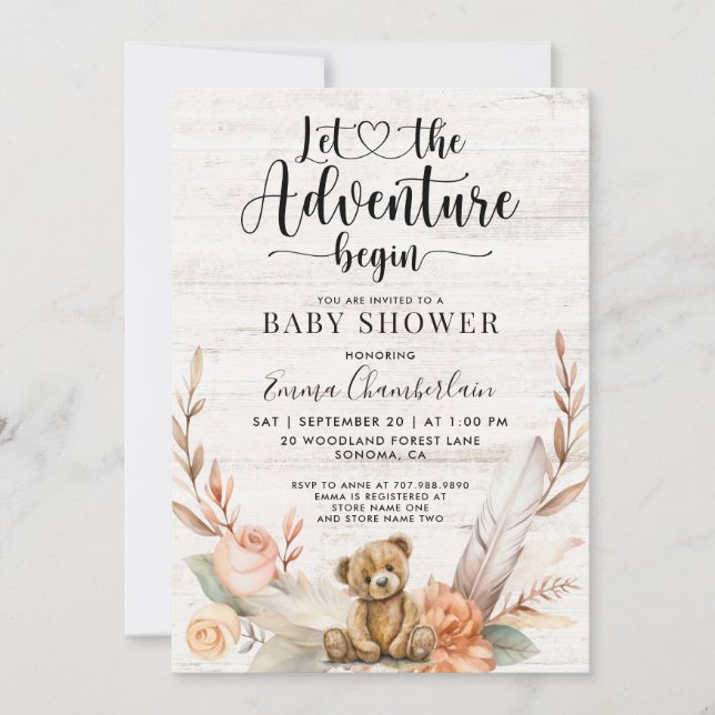 Rustic Baby Shower Shower Adventure Begins Invitation (Front)