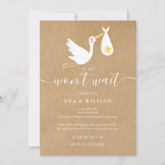 Rustic Baby Shower Sprinkle Cancellation Card (Front)