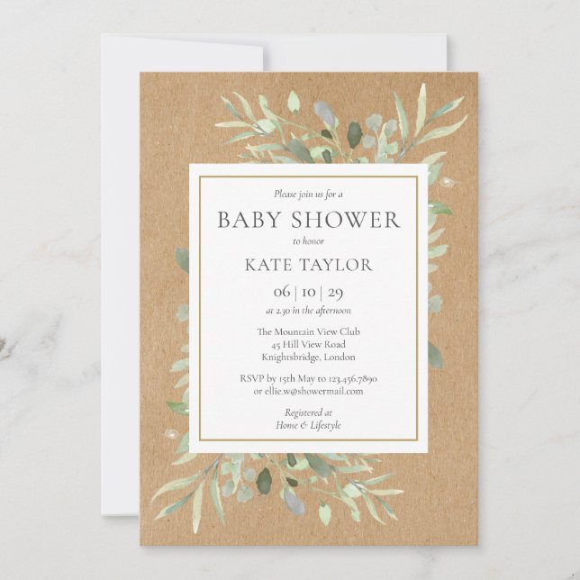 Rustic Baby Shower|Sprinkle Watercolour Greenery Invitation (Front)