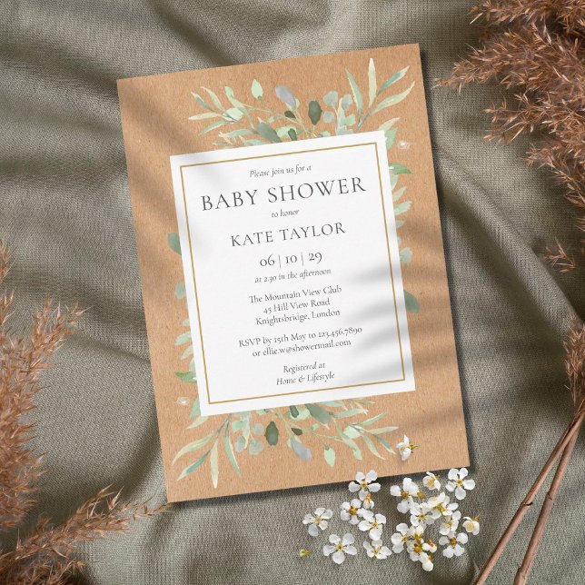 Rustic Baby Shower Sprinkle Watercolour Greenery Invitation (Creator Uploaded)