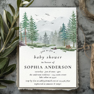 Rustic Baby Shower Watercolor Forest Woodland Invitation