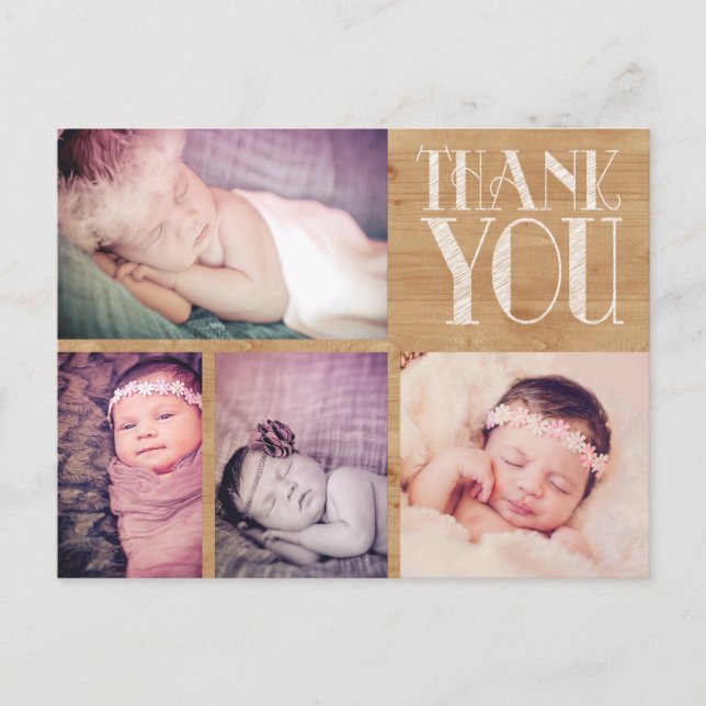 Rustic Baby Thank You Photo Post Card (Front)