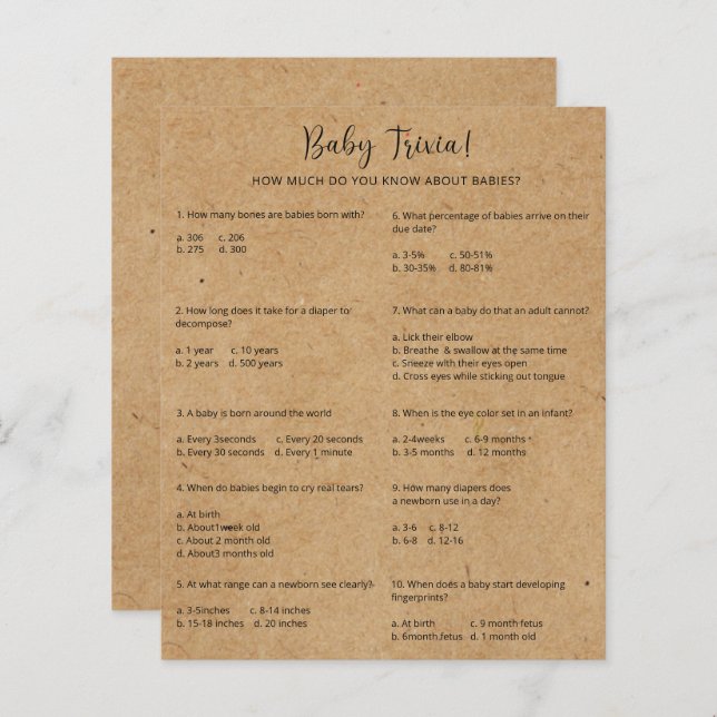 Rustic Baby Trivia | Baby Shower Game (Front/Back)