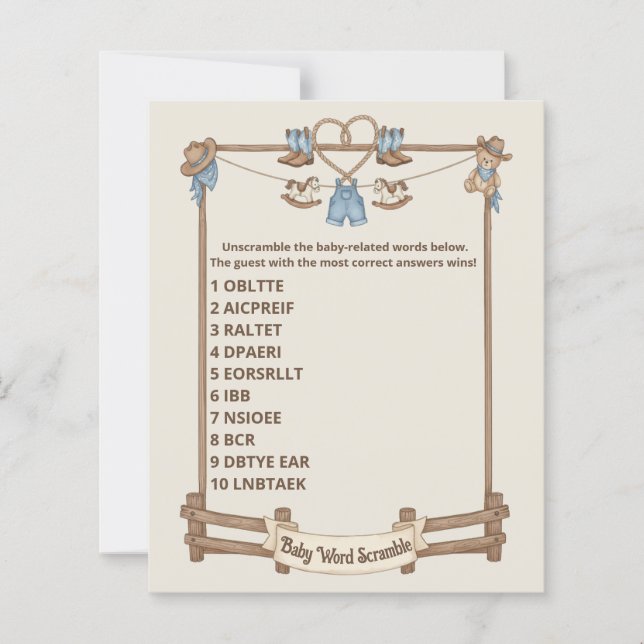 Rustic Baby Word Scramble Game Card (Front)