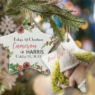 Rustic Baby's 1st Christmas Best Gift Custom Photo Ornament