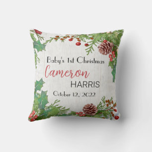 Rustic Baby's 1st Christmas Best Gift Photo Cushion