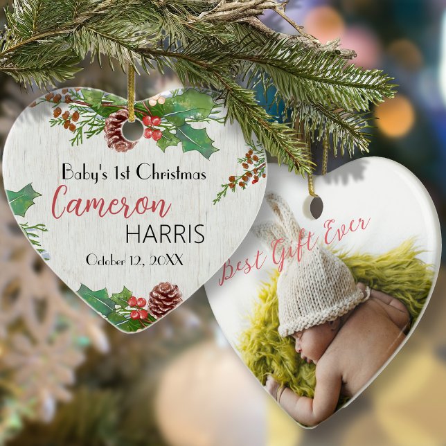 Rustic Baby's 1st Christmas Milestone Photo Ornament (Creator Uploaded)