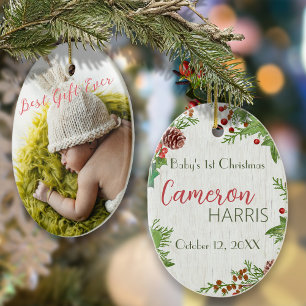 Rustic Baby's 1st Christmas Milestone Photo  Ornament